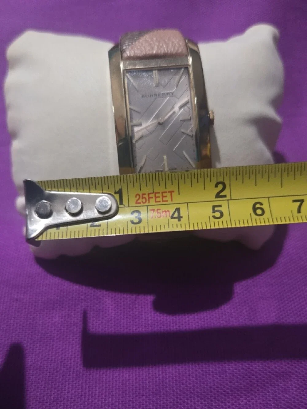 Burberry Beige/Pink Leather Strap Rectangular Silver Dial Watch